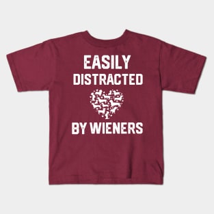 funny easily distracted by wieners Kids T-Shirt